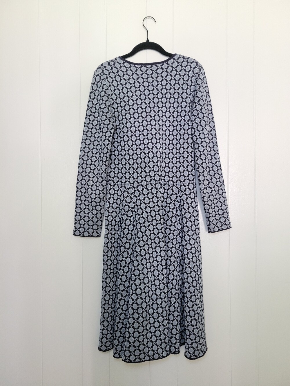 Boden Sweater Knit Dress Long Sleeve Blue & Silver Metallic Geometric 8L 8 Long - Picture 6 of 11